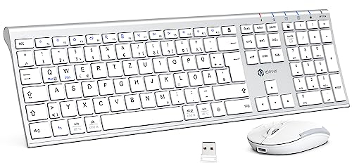 iClever Set tastiera e mouse wireless 2.4G, ricaricabili USB-C, dimensioni originali, sottile, resistente, per Windows 7/8/10, Mac OS