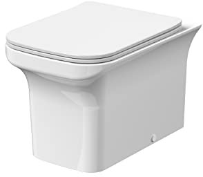 Balterley Square Back to Wall Toilet Pan & Soft Close Seat, Rimless Back to Wall Toilet Unit, Space Saving Toilets for Bathroom, BTW Toilets for Bathrooms - 370mm x 550mm x 470mm (White)