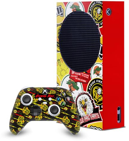 Head Case Designs Offizielle Cobra Kai Gemischte Logos Ikonisch Spielekonsolen Wickeln Und Gamecontroller-Häute Im Paket kompatibel mit Xbox Series S Console & Controller Bundle