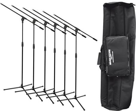 MUSIC STORE Mikrofonstative Multibundle, 6er Set mit Tasche, Nylon, gepolstert, wasserabweisend