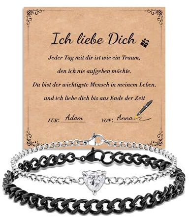 SUNSH Partner Geschenke für Beide, Partnerarmbänder für Meine Frau Freundin, Jahrestag Geschenk für Ihn, Geschenk für Freund Mann Ehemann,Weihnachten Valentinstag Geburtstag Jahrestag-Silber&schwarz