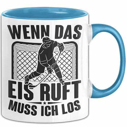 Eishockey Spieler Geschenk Tasse Vintage Ice Hockey Retro Hockey Wenn Das Eis Ruft Muss Ich Los (Blau)