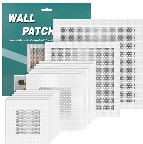14pcs Drywall Repair Patch, 2/4/6/8 Inch Self Adhesive Plasterboard Repair Patch Fiberglass Mesh Wall Hole Repair Patches for Quick Fix Broken Walls Repair or Ceiling Filler