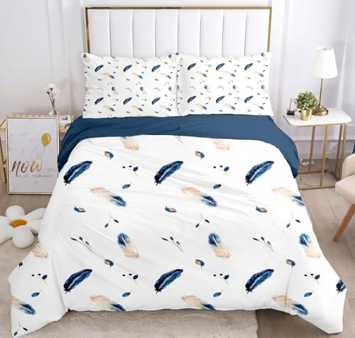 KXHHYB Traumfänger Bettwäsche Set 200x200 Federmuster Bettwäsche Weich und Angenehm Microfaser 3 Teilig (Blaues Innenfutter)- Bettbezug 200x200+Kissenbezug 50x75cm (Style-2,200x200cm)