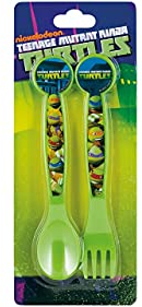 ALMACENESADAN, 5090, Set de 2 cubiertos reutilizables, ideal para el día a día como para celebrar tus fiestas, libre de BPA; cubierto y tenedor; de la licencia (Tortugas)