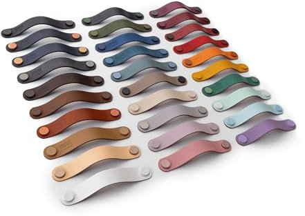 Möbelgriffe aus Leder - Ledergriffe in 30 Farben/Handmade Schrankgriffe für alle Möbel/Maßangefertigte Schubladengriffe/Pflegeleichte Kommodengriffe (120mm)