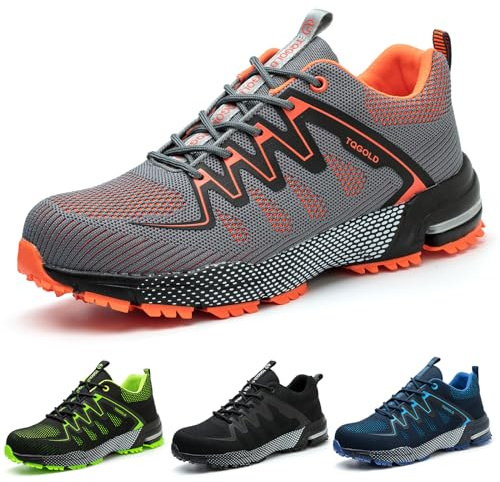 TQGOLD Chaussure de Securité Homme Femme Légère Chaussures de Travail Amorti Protection Embout en Acier Basket de Securite (Taille 43EU,Orange)