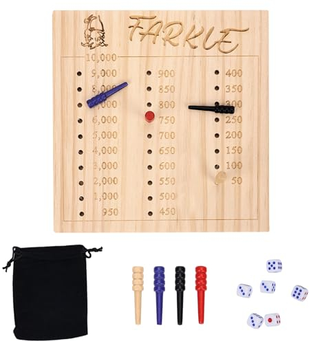 Würfeltablett-Anzeigetafel, 15cm aus Holz Fake Brett Punkteblöcke mit 6 Würfeln und 4 Markierungen Klassisches Farkle Würfelspiel für Erwachsene Kinder Familie Party Reisen Spiel