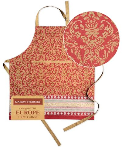 Maison d' Hermine Schürze, 100% Baumwolle, 1 Stück, verstellbarer Nackenriemen, Schürze mit Mitteltasche und langen Bändern für Damen, Herren, Koch, Sofia – Frühling/Sommer (70 cm x 85 cm)