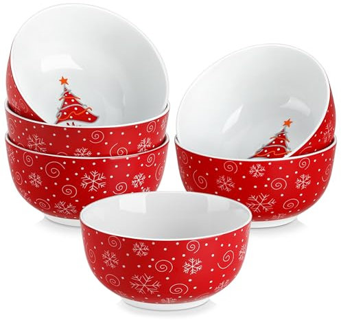 VEWEET, Serie CHRISTMASTREE, Müslischalen Weihnachten 6er-Set, 720 ml Müsli-Schüsseln Weihnachten, Weihnachtsgeschirr aus Porzellan, Müslischüsseln, Suppenschalen für Suppe, Salat, Obst usw