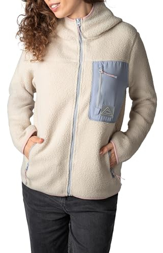 Sublevel Damen Teddy Fleecejacke – Kuschelige Jacke mit Kapuze und Kontrastfarbenen Brusttaschen, Perfekt für den Alltag Light-beige S