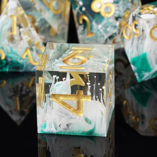 ORUZA DND Würfel Set 7 Stücke Harz Polyedrische D&D Würfel Scharfe Kanten Würfel Set Spielwürfel für Dungeons und Dragons Pathfinder DND RPG MTG Tischkartenspiele