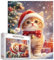 Weihnachtsmannmütze Kätzchen 1000 Stück Erwachsene Jigsaw Puzzle Weihnachten Xmas Katze Perfekt Spaß Gehirn Puzzle-Liebhaber Lebendige Illustrationen und Qualität Stücke Herausfordernde entspannende