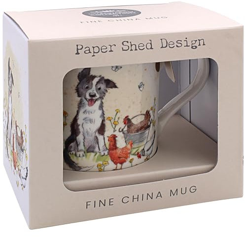 The Leonardo Collection Paper Shed Design Collie & Hens Mug for Home & Kitchen | Stylish Ceramic Mugs for Tea & Coffee | Lovely Cup Set for Mens Gifts & Birthday Gifts for Women