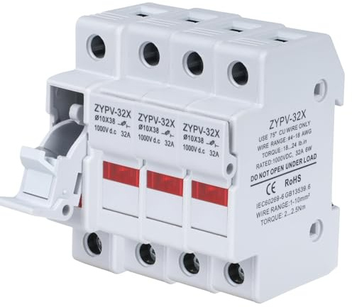 Jadeshay PV Sicherungshalter, 4 Stück Solar PV Sicherungshalter 1P 32A DC1000V DIN-Schienen Sicherungssockel ZYPV-32X mit Kontrollleuchte für 10x38mm Sicherung