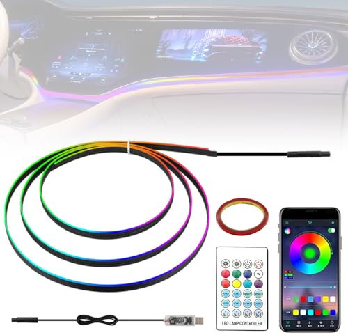 DAJASD LED Innenbeleuchtung, 110+35 cm RGB Ambientebeleuchtung Strip, 64 Farben, 3 Kontrollmethoden, Acryl Faseroptikstreifen, Auto Ambientebeleuchtung, USB-Neonlicht Musiklichtleiste 5-12V