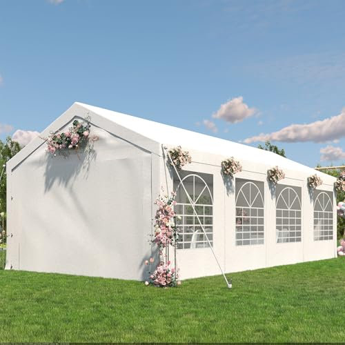 TRIUMPHKEY Tendone per Feste 4x8,Gazebo da Giardino UV 50+,Gazebo Esterno Resistente,Tendone da Esterno per Matrimoni, Feste, Raduni, Riunioni in Giardino,Bianco