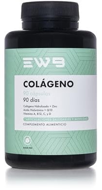 EWB - Colágeno + Ácido Hialurónico + Coenzima Q10 + Zinc + Vitamina A, B, C, D y B12-90 Cápsulas - Colágeno Hidrolizado para Articulaciones, Pelo, Piel y Uñas