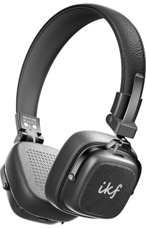 iKF E2 Retro kabellose Kopfhörer, On-Ear-Bluetooth-Kopfhörer, Bass-Sound, 90 Stunden Spielzeit, Bluetooth V6.0, Multipoint-Verbindung, abnehmbare Hörmuscheln, Schwarze Laptop-Kopfhörer für Reisen