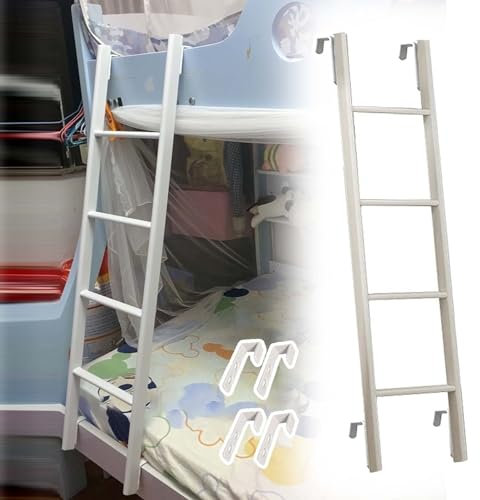 Escalera Ajustable para litera de Dormitorio Tipo Loft, Escalera metálica Blanca con peldaños y Ganchos, Ideal para caravanas, 114 cm/127 cm (tamaño: 116 cm/127 cm)