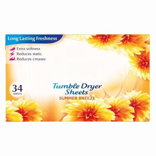 Tumble Dryer 34 Sheets Summer Breeze x1 - Fresh Scented Fabric Softener – Reduces Static, Wrinkles & Adds Long-Lasting Freshness with Welari Thank You Card | (1pack)