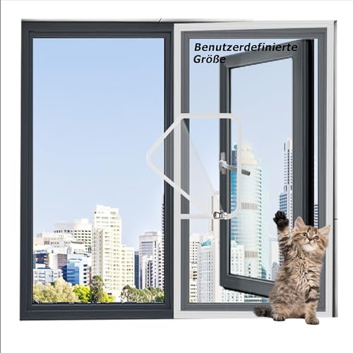 Hruile Balkon Garten Terrasse Fenster Sicherheitsgitter, Katzenschutz Fenster Netz mit Selbstklebeband, Katzen-Fensternetz in Individueller Größe