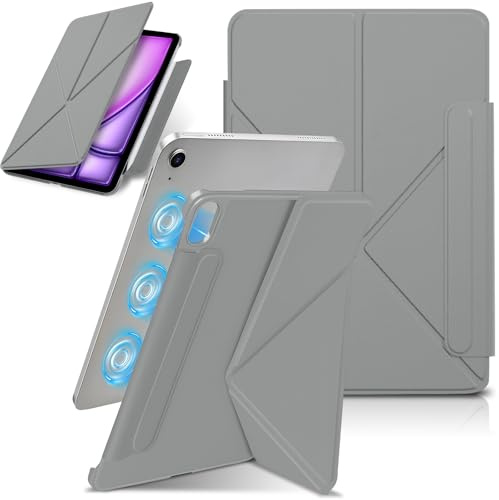 Hinnwer Hülle für iPad Air 11 Zoll M4/M3/M2(2026/2025/2024), iPad Air 5./4. Gen Hülle, Schlanke Stoßfeste Schutzhülle Starke Magnetbefestigung, Mehrere Standwinkel, Auto Wachen/Schlafen (Grau)