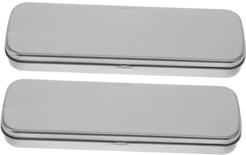MUELODSIC 2 Stück-Pack Silberne Stiftebox aus Metall mit Sichtfenster Rechteckig Robuste Blechdose zum Aufbewahren von Schulbedarf für Kinder