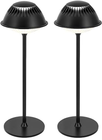 LuminexDesigns Set 2 Lampade LED da Tavolo Senza Fili – Touch Dimmerabile, Ricaricabili, Impermeabili, Design Industriale Vintage in Metallo Opaco Nero, per Camera da Letto, Soggiorno, Ufficio e Bar
