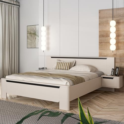 Forte VODOL Bettgestell 180 x 200 cm, modernes Bett mit integrierten Nachtschränken, Holzwerkstoff, 276,5 cm breit x 94 cm hoch x 215,2 cm tief