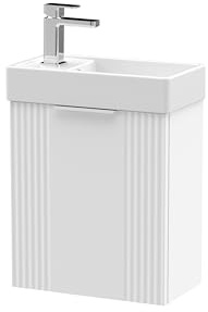 Balterley Vanity Unit with Basin Wall Hung, Single Door Soft Close with Rectangular Sink & Handle, Bathroom Vanity Units with Basin, Partial Fluted Bathroom Sink Cabinet - 400 x 222 x 438mm (White)