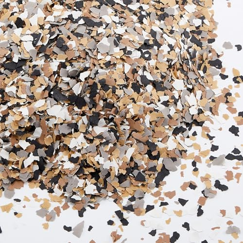Taiyin 2.8 Kg/ 6.17 lb Blend Decorative Color Chips Epoxy Flakes for Garage Floor Blend Concrete Coatings Paint Chips for Wall Interior Exterior Basement(6-8 mm,Black, White, Grey, Yellow)