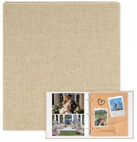 Leinen Fotoalbum zum Selbstgestalten, Fotoalbum Einsteckalbum mit 200 Folientaschen(10x15) und 30 Hochwertiges Papier, Platz für 300 Fotos,21x23cm Robustes Fotobuch für Geschenk Freunde-Kastanie