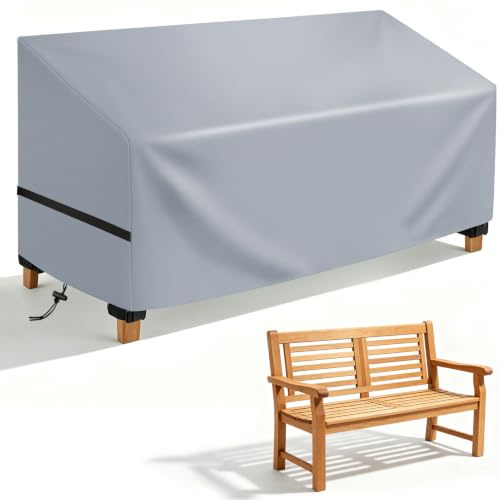 wiipara Gartenbank Abdeckung 4 Sitzer, 194L x 66W x 66/89H cm, Grau | Gartenmöbel Abdeckung Wasserdicht, Anti-UV, Winddicht, Wetterfest, Bank Schutzhülle, Abdeckhauben für Bänke, Gartensofa