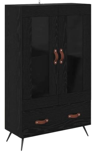 Qnhdfrt Highboard Schwarz Eiche 69,5 x 31 x 115 cm Glasfront Schublade & 2 Türen 60 kg Belastbar Montage Sideboard Küche & Wohnzimmer Regal Buffet