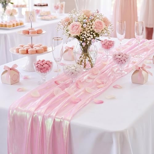 Tessuto in Organza Iridescente, 100x150cm Runner da Tavola per Festa Nozze (Rosa)
