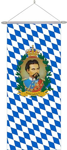 Bayerische Raute Banner Fahne mit dem Porträt vom König 90 x 210 cm