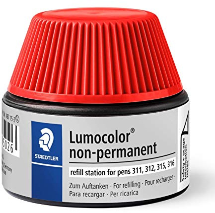 STAEDTLER 487 15 Lumocolor non-permanent Universalstift Nachfüllstation für 311/312/315/316, 15-20x Nachfüllen, rot