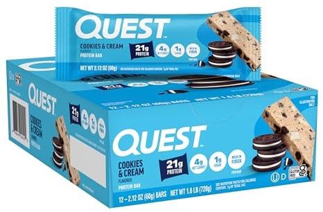 Quest Nutrition Cookies & Cream Protein Bars, 21g Protein, 12 Count