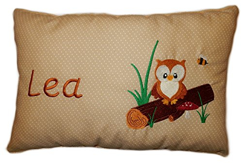Momelie Schmusekissen in beige * Kuschelkissen * Eule * mit Namen Bestickt * ca. 25 * 40 cm groß * SK-be_0015