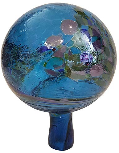 Oberstdorfer Glashütte Gartenkugel farbige Rosenkugel türkis marmoriert gelüstert dekorative Kristallglas Gartenkugel wetterfest mundgeblasen Durchmesser ca. 9 cm