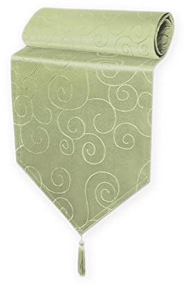 Haus und Deko Tischläufer Damast 30x160 cm Lindgrün Ornamente Circle, dekorative Tischdecke, Tischband mit Quaste, Moderne Mitteldecke für Wohnzimmer Esszimmer, Gastronomie Tischdecken