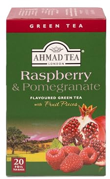 Ahmad Tea Tè verde | Tè verde lampone e melograno | 20 bustine di tè | 1 confezione