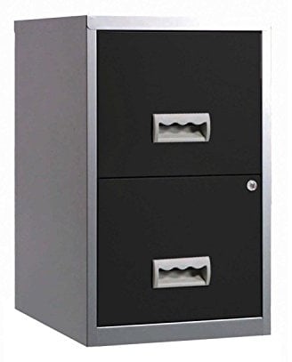 Pierre Henry 095808 A4 Steel Lockable 2 Drawers Filing Cabinet - Silver/Black