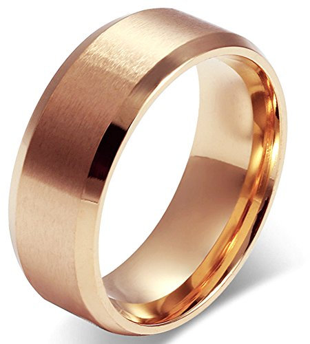 JewelryWe Schmuck 8mm Herren Ring, Polished Ehe-Verlobungs Eheringe Partnerringe Edelstahlring, Rosegold Bandring Größe 71 mit Geschenk Tüte