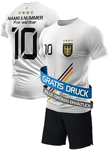 DE FANSHOP Original Personalisiertes Fußball Triko Deutschland Fussball Trikot Hose EM 2024 mit eigenem Namen Ideal für Jung und Alt Herren Jungen Kinder Geschenke für Fans der Nationalmannschaft 3Z