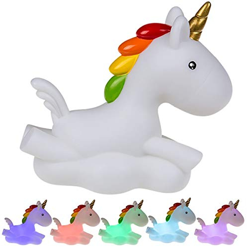 OOTB Kunststoff-Nachtlicht, Einhorn mit farbwechselnder LED (inklusiv Batterie), Weiß, 14.7 x 7 x 13.3 cm