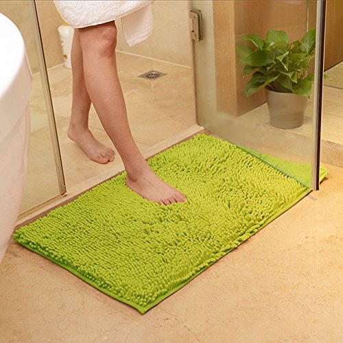 DOTBUY Bathroom Rugs, Chenille Non-slip Super Absorbent Soft Comfortable Shower Rug Bath Mat Bathroom Carpet (40 * 60cm, Grass green)