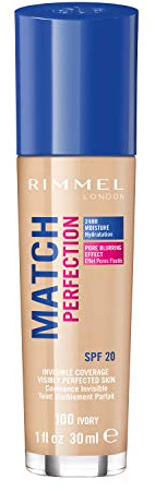 Rimmel London Match Perfection Foundation, SPF 20, 100 Ivory, 30 ml