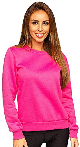 BOLF Donna Felpa Senza Cappuccio Maglia Manica Lunga Tempo Libero Sport Fitness Outdoor Basic Casual Style W01 Fucsia S [A1A]